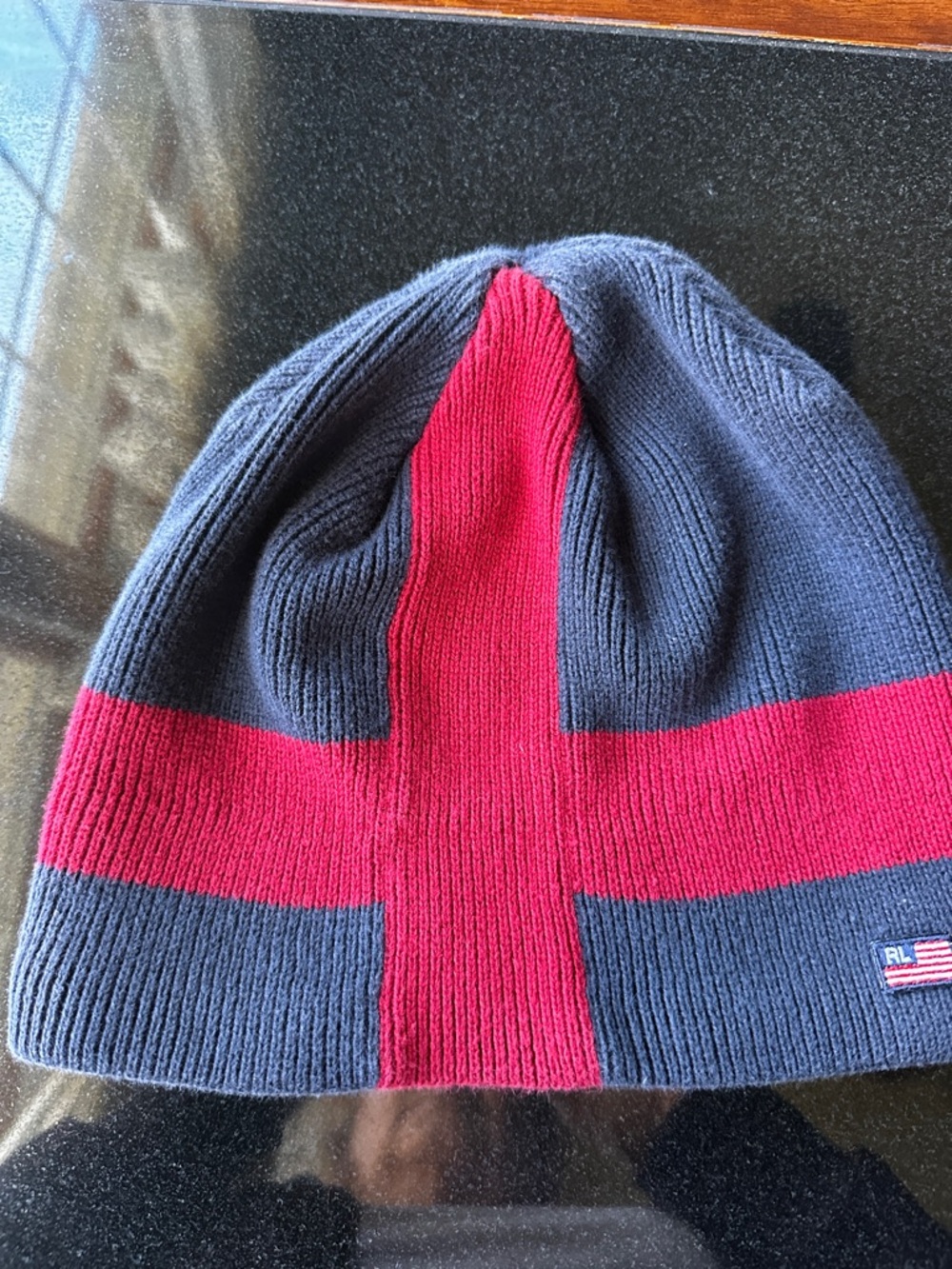 Vintage Ralph Lauren Navy and Red Rib Knit Beanie 90’s
